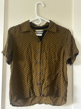 Urban Outfitters Brown Geometric Short-Sleeve Button-Up Shirt